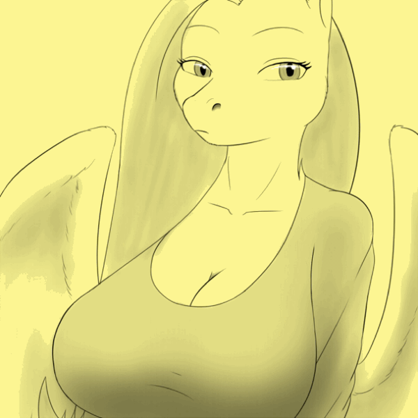Size: 608x608 | Tagged: questionable, artist:lesang, derpibooru import, fluttershy, anthro, bat pony, ask murdershy, animated, big breasts, breast grab, breast hold, breasts, busty fluttershy, cleavage, female, flutterbat, grope, huge breasts, looking at you, looking down, monochrome, murdershy, race swap, simple background, solo, solo female, yellow background