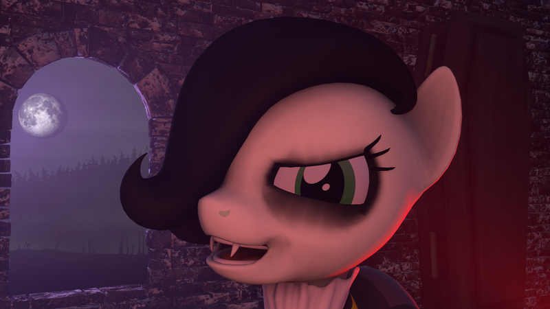 Size: 1280x720 | Tagged: safe, artist:tenebris, derpibooru import, part of a set, oc, oc:emerald jewel, unofficial characters only, earth pony, pony, colt quest, 3d, clothes, coffin, colt, dress, emo, emorald, eyeshadow, fake teeth, fangs, looking at you, makeup, male, moon, night, solo, source filmmaker, trap, vampire teeth, window