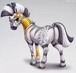 Size: 1112x1075 | Tagged: artist:zazush-una, bracelet, butt, derpibooru import, dock, ear piercing, earring, female, flank, gold, hoers, jewelry, mare, necklace, piercing, plot, safe, solo, zebra, zecora