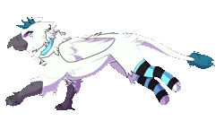 Size: 1360x735 | Tagged: safe, artist:priaise, derpibooru import, oc, oc:izzy, unofficial characters only, gryphon, animated, choker, clothes, female, frame by frame, goth, piercing, running, simple background, socks, solo, striped socks, thigh highs, transparent background