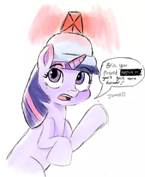 Size: 2117x2576 | Tagged: safe, artist:jomok0, derpibooru import, twilight sparkle, unicorn, alarm, bro you just posted cringe you're going to lose subscriber, dialogue, helmet, simple background, sketch, unicorn twilight, white background, word balloon