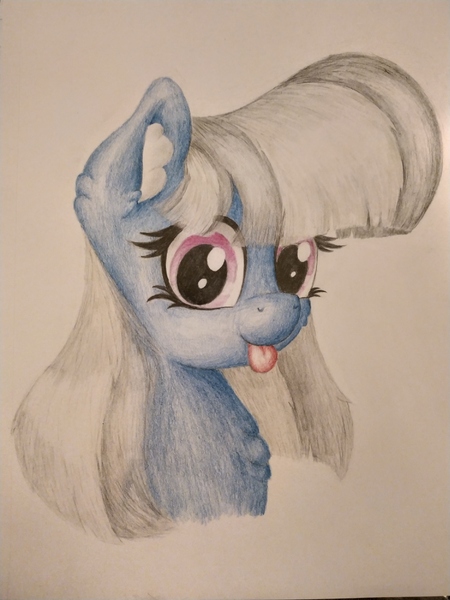 Size: 3000x4000 | Tagged: safe, artist:sealedseal, derpibooru import, oc, oc:sealed seal, pony, bust, female, high res, mare, portrait, solo, tongue out, traditional art