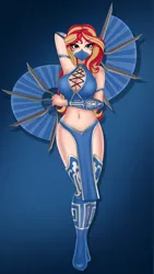 Size: 1701x3024 | Tagged: suggestive, artist:anonix123, derpibooru import, sunset shimmer, equestria girls, anime, armpits, belly button, breasts, busty sunset shimmer, cleavage, clothes, cosplay, costume, human coloration, kitana, midriff, mortal kombat