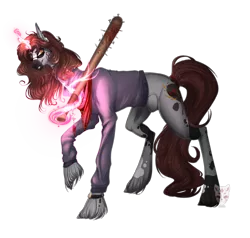 Size: 2100x2000 | Tagged: safe, artist:lastaimin, derpibooru import, oc, pony, unicorn, clothes, female, magic, mare, nail bat, shirt, simple background, solo, transparent background, unshorn fetlocks, watch, wristwatch