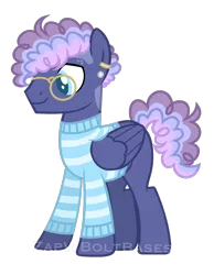 Size: 1520x1956 | Tagged: safe, artist:zapwboltbases, derpibooru import, oc, oc:blueberry bop, unofficial characters only, pegasus, pony, blank flank, clothes, ear piercing, earring, glasses, jewelry, magical lesbian spawn, male, multicolored hair, offspring, parent:night glider, parent:sugar belle, parents:sugarglider, piercing, simple background, solo, stallion, striped sweater, sweater, transparent background