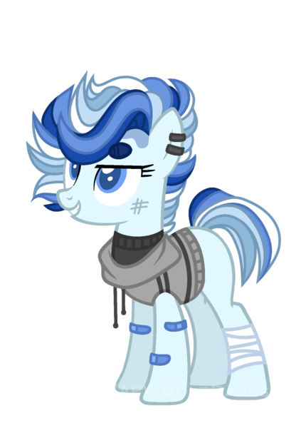 Size: 1356x1956 | Tagged: safe, artist:zapwboltbases, derpibooru import, oc, oc:north point, unofficial characters only, earth pony, pony, bandage, bandaid, blank flank, clothes, ear piercing, earring, female, grin, hoodie, jewelry, magical gay spawn, magical lesbian spawn, mare, multicolored hair, offspring, parent:double diamond, parent:party favor, parents:partydiamond, piercing, scratches, simple background, sleeveless, sleeveless sweater, smiling, solo, sweater, transparent background