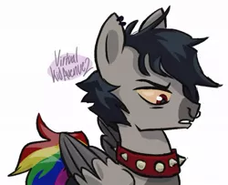 Size: 1080x875 | Tagged: safe, artist:virtualkidavenue, derpibooru import, oc, unofficial characters only, pegasus, pony, collar, male, nose piercing, nose ring, piercing, rainbow tail, simple background, solo, spiked collar, stallion, white background