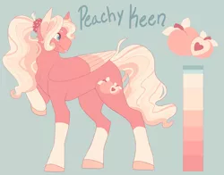 Size: 3182x2500 | Tagged: safe, artist:puppygeist, derpibooru import, oc, oc:peachy keen, pegasus, pony, colored wings, colored wingtips, female, freckles, magical lesbian spawn, mare, offspring, parent:fluttershy, parent:pinkie pie, parents:flutterpie, pegasus oc, reference sheet, socks (coat marking), solo, tongue out, wings