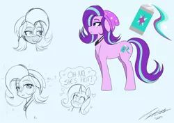 Size: 1280x908 | Tagged: safe, artist:jase1505, deleted from derpibooru, derpibooru import, starlight glimmer, trixie, ponified, earth pony, pony, unicorn, alternate hairstyle, beanie, blushing, bored, cutie mark, hat, heart, implied lesbian, implied shipping, implied startrix, spray can