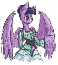 Size: 614x680 | Tagged: safe, artist:laptopdj, derpibooru import, twilight sparkle, twilight sparkle (alicorn), alicorn, pony, semi-anthro, clothes, dress, female, hair bun, sketch, solo