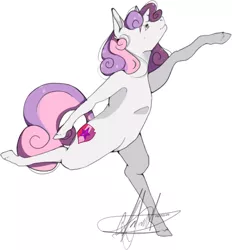 Size: 630x678 | Tagged: safe, artist:ohflaming-rainbow, derpibooru import, sweetie belle, pony, older, simple background, solo, standing, standing on one leg, white background