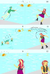 Size: 1993x2985 | Tagged: semi-grimdark, artist:lzh, derpibooru import, adagio dazzle, snails, sunset shimmer, equestria girls, asphyxiation, bottle, comic, drowning, female, laughing, male, ocean, old master q