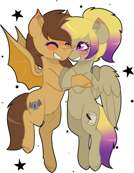 Size: 693x897 | Tagged: safe, artist:king-justin, derpibooru import, oc, oc:black dawn, oc:midnight cakepowder, unofficial characters only, bat pony, pegasus, pony, female, hug, lesbian, mare, midnightdawn, oc x oc, shipping, simple background, transparent background, vector
