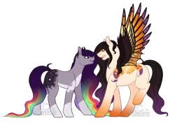 Size: 2128x1496 | Tagged: safe, artist:aledera, derpibooru import, oc, oc:naya, oc:oculus, unofficial characters only, earth pony, original species, female, male, mare, simple background, stallion, transparent background