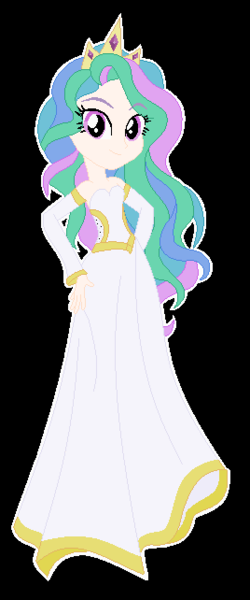 Size: 268x642 | Tagged: safe, artist:emmakkkkk, derpibooru import, princess celestia, human, equestria girls, alternate hairstyle, black background, clothes, crown, dress, female, humanized, jewelry, regalia, simple background, solo