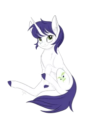 Size: 1920x2469 | Tagged: safe, artist:nyota71, derpibooru import, oc, oc:nightshade, pony, unicorn, belladonna, chest fluff, colored hooves, commission, ear fluff, eye clipping through hair, female, green eyes, long tail, mare, purple hair, short hair, simple background, smiling, solo, transparent background, white coat