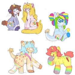 Size: 2000x2000 | Tagged: safe, artist:rigbythememe, derpibooru import, oc, oc:kiddo (rigbythememe), oc:olivia (rigbythememe), oc:plushie (rigbythememe), oc:tengo (rigbythememe), oc:una (rigbythememe), unofficial characters only, earth pony, pony, unicorn, colored sketch, colorful, cute, female, simple background, sketch, sketch dump, tongue out, transparent background