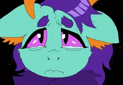 Size: 723x502 | Tagged: 4chan, antennae, artist:buttercupsaiyan, changeling, crying, derpibooru import, fluffy, green coat, insect, mlpg, moff, moth, mothpony, oc, oc:pupa, original species, pupa, purple hair, sad, safe, solo, unofficial characters only