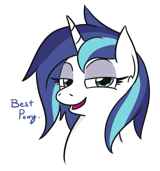 Size: 685x734 | Tagged: safe, artist:jargon scott, derpibooru import, shining armor, pony, unicorn, best pony, bust, female, gleaming shield, lidded eyes, looking at you, mare, open mouth, portrait, rule 63, simple background, smiling, smug, solo, white background