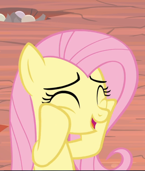 Size: 700x825 | Tagged: safe, derpibooru import, screencap, fluttershy, pegasus, pony, sweet and smoky, cheek squish, cropped, cute, eyes closed, female, mare, open mouth, shyabetes, smiling, solo, squishy cheeks