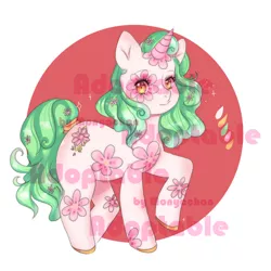 Size: 1000x1000 | Tagged: safe, artist:monyachan, derpibooru import, oc, pony, unicorn, adoptable, cute, flower, pink