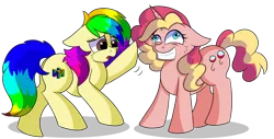 Size: 1280x649 | Tagged: safe, artist:rainbowtashie, author:bigonionbean, derpibooru import, pinkie pie, sunset shimmer, oc, oc:rainbow tashie, oc:sunbutter cookies, earth pony, pony, unicorn, commissioner:bigonionbean, concerned, crazy face, cutie mark, faic, female, fusion, fusion:sunbutter cookies, mare, mental breakdown, nintendo 64, panic, simple background, transparent background, troubled