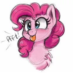 Size: 1469x1469 | Tagged: safe, artist:wimsie, derpibooru import, pinkie pie, earth pony, pony, :p, bust, chest fluff, cute, diapinkes, ponk, portrait, silly, silly pony, simple background, sketch, solo, tongue out, white background