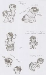 Size: 838x1370 | Tagged: safe, artist:ravenpuff, deleted from derpibooru, derpibooru import, oc, oc:muujiza, unofficial characters only, earth pony, pony, ..., angry, annoyed, blushing, burnt, bust, cauldron, chanting, chest fluff, earth pony oc, explosion, eyes closed, fluffy, graph paper, grayscale, hair over eyes, hoof hold, jewelry, looking up, male, monochrome, necklace, open mouth, skull, speech, stallion, starving, talking, traditional art