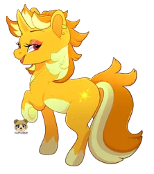 Size: 900x1015 | Tagged: safe, artist:flufflebear, derpibooru import, oc, oc:blondie, unofficial characters only, pony, unicorn, ear piercing, earring, female, gift art, jewelry, mare, piercing, simple background, solo, transparent background, underhoof