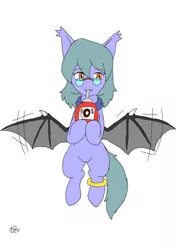 Size: 1451x2048 | Tagged: safe, artist:omegapony16, derpibooru import, oc, oc:oriponi, unofficial characters only, bat pony, pony, bat pony oc, bat wings, blood pack, bracelet, clothes, drinking, female, flying, glasses, hoof hold, jewelry, mare, motion lines, scarf, signature, simple background, solo, white background, wings