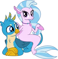 Size: 7803x8018 | Tagged: safe, artist:chainchomp2 edit, artist:phucknuckl, derpibooru import, gallus, silverstream, gryphon, seapony (g4), school daze, .svg available, absurd resolution, catbird, crossed arms, cute, diastreamies, female, gallabetes, gallstream, griffons doing cat things, jewelry, lounging, male, necklace, paws, prone, shipping, simple background, smiling, straight, transparent background, vector, ¯\(ツ)/¯