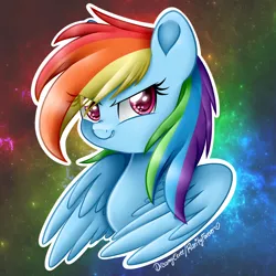 Size: 1000x1000 | Tagged: safe, artist:dreamyeevee, derpibooru import, rainbow dash, pegasus, pony, badass, bust, cute, dashabetes, eye clipping through hair, female, mare, outline, solo, wings