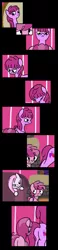 Size: 1800x7788 | Tagged: safe, artist:dinkyuniverse, derpibooru import, berry punch, berryshine, piña colada, ruby pinch, earth pony, pony, unicorn, comic:wine essence, comic, couch, female, filly, fireplace, foal, glare, grunt, grunting, house, mare
