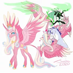 Size: 2000x2000 | Tagged: safe, artist:creeate97, derpibooru import, princess cadance, princess flurry heart, queen chrysalis, shining armor, alicorn, changeling, changeling queen, pony, unicorn, alternate design, baby, baby pony, disguise, disguised changeling, fake cadance, female, floating heart, heart, image, jpeg, leonine tail, male, redesign, shiningcadance, shipping, simple background, straight, white background