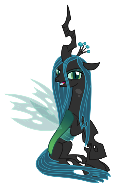 Size: 1800x2953 | Tagged: artist:sketchmcreations, changeling, changeling queen, derpibooru import, female, looking at you, queen chrysalis, raised hoof, safe, simple background, sitting, smiling, transparent background, vector