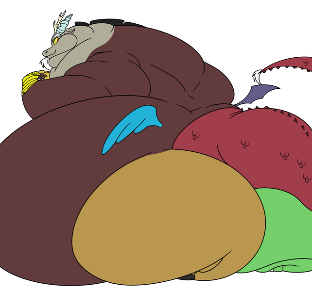 Size: 4279x4002 | Tagged: absurd resolution, artist:joshua_fox1, artist:saintdraconis, asscord, belly, bhm, big belly, bingo wings, colored, color edit, derpibooru import, discord, draconequus, edit, fat, male, morbidly obese, neck roll, obese, questionable, rear view, rolls of fat, simple background, solo, solo male, white background