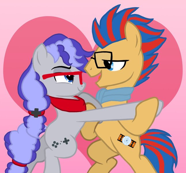 Size: 2260x2100 | Tagged: adorkable, artist:flawlessvictory20, cute, dancing, derpibooru import, dork, female, heart, male, mare, oc, oc:cinnabyte, oc:soundwave, safe, shipping, stallion