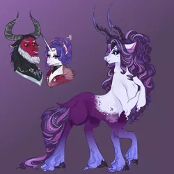 Size: 3000x3000 | Tagged: alternate version, artist:bunnari, centaur, cloven hooves, derpibooru import, female, hybrid, interspecies offspring, lord tirek, male, nose piercing, nose ring, oc, offspring, parent:lord tirek, parent:rarity, parents:rarirek, piercing, ponytaur, rarirek, rarity, safe, shipping, straight, unofficial characters only, unshorn fetlocks