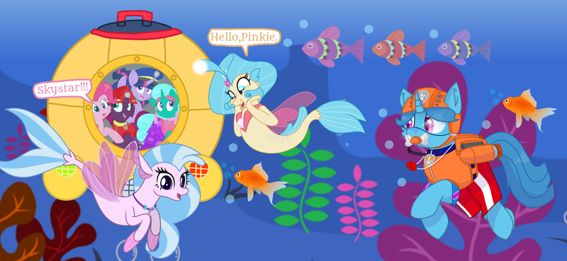 Size: 2340x1080 | Tagged: safe, artist:rainbow eevee edits, artist:徐詩珮, derpibooru import, fizzlepop berrytwist, glitter drops, pinkie pie, princess skystar, silverstream, spring rain, tempest shadow, twilight sparkle, twilight sparkle (alicorn), alicorn, fish, pony, seapony (g4), unicorn, series:sprglitemplight diary, series:sprglitemplight life jacket days, series:springshadowdrops diary, series:springshadowdrops life jacket days, my little pony: the movie, alternate universe, amazed, bisexual, broken horn, bubble, chase, chase (paw patrol), clothes, cousins, cute, daaaaaaaaaaaw, dialogue, diastreamies, equestria girls outfit, exploring, eyelashes, female, freckles, glitterbetes, glitterlight, glittershadow, goggles, grin, hat, helmet, horn, kelp, lesbian, lifeguard, lifeguard spring rain, looking at you, marshall, marshall (paw patrol), ocean, open mouth, paw patrol, polyamory, shipping, skyabetes, skye, skye (paw patrol), smiling, smiling at you, snorkeling, sprglitemplight, springbetes, springdrops, springlight, springshadow, springshadowdrops, submarine, tempestbetes, tempestlight, underwater, wall of tags, zuma, zuma (paw patrol)