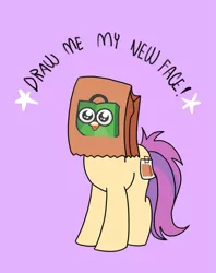 Size: 795x1005 | Tagged: safe, artist:paperbagpony, derpibooru import, edit, oc, oc:paper bag, earth pony, draw me my new face, exploitable meme, female, meme, paper bag, tokopedia