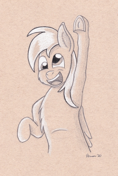 Size: 2843x4228 | Tagged: safe, artist:peruserofpieces, derpibooru import, derpy hooves, pegasus, pony, bust, female, happy, mare, pencil drawing, solo, toned paper, traditional art, wings