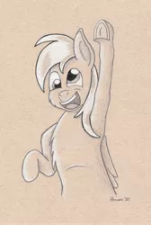 Size: 2843x4228 | Tagged: safe, artist:peruserofpieces, derpibooru import, derpy hooves, pegasus, pony, bust, female, happy, mare, pencil drawing, solo, toned paper, traditional art, wings