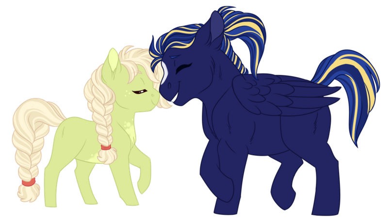 Size: 1024x586 | Tagged: safe, artist:azure-art-wave, derpibooru import, oc, oc:dandelion, oc:midnight valkyrie, unofficial characters only, earth pony, pegasus, pony, chibi, female, mare, offspring, parent:applejack, parent:princess cadance, parent:shining armor, parent:troubleshoes clyde, parents:shiningcadance, parents:troublejack, simple background, transparent background