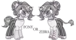 Size: 2012x1068 | Tagged: safe, artist:miioko, derpibooru import, oc, oc:greyscale paige, oc:monochrome paige, unofficial characters only, earth pony, pony, zebra, belt, choker, clothes, female, glasses, mare, pants, shirt, siblings, simple background, sisters, t-shirt, transparent background, twins, unshorn fetlocks, zebra oc