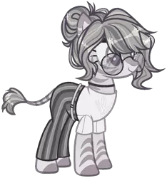 Size: 1000x1068 | Tagged: artist:miioko, belt, choker, clothes, derpibooru import, female, glasses, oc, oc:greyscale paige, pants, safe, shirt, simple background, transparent background, t-shirt, unofficial characters only, unshorn fetlocks, zebra, zebra oc