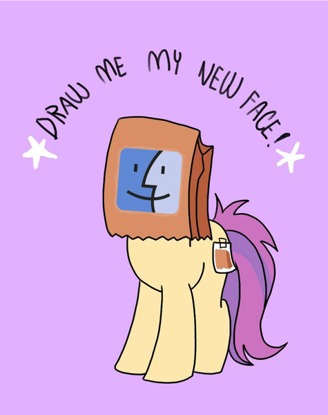 Size: 795x1005 | Tagged: safe, artist:paperbagpony, derpibooru import, edit, oc, oc:paper bag, earth pony, draw me my new face, exploitable meme, female, macintosh, meme, paper bag