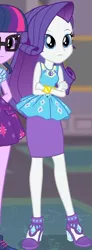 Size: 283x765 | Tagged: safe, derpibooru import, screencap, rarity, twilight sparkle, equestria girls, equestria girls series, school of rock, clothes, cropped, crossed arms, cute, dress, female, field trip, geode of shielding, high heels, jewelry, magical geodes, museum, raribetes, shoes, skirt, sleeveless, waistband, wrist cuffs