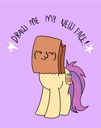 Size: 795x1005 | Tagged: safe, artist:paperbagpony, derpibooru import, oc, oc:paper bag, earth pony, draw me my new face, exploitable meme, female, le lenny face, meme, paper bag