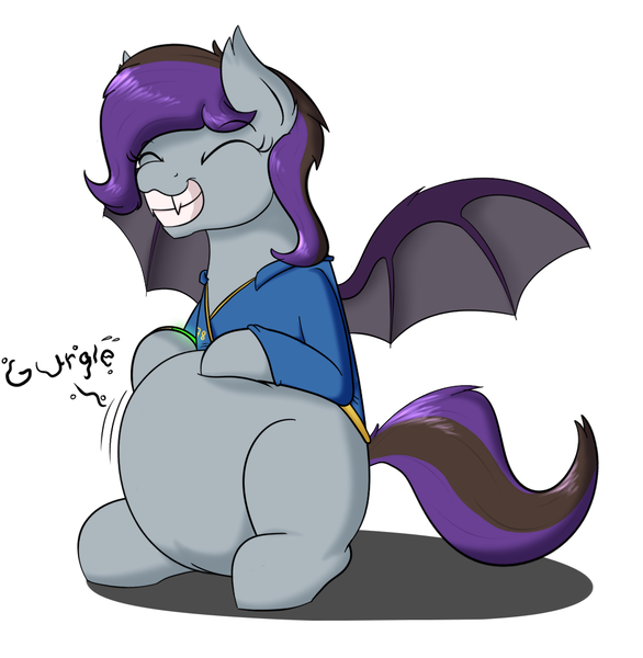 Size: 1029x1054 | Tagged: questionable, artist:hartenas, derpibooru import, oc, unofficial characters only, bat pony, belly, big belly, female, gurgle, my little pony, stomach noise, vore