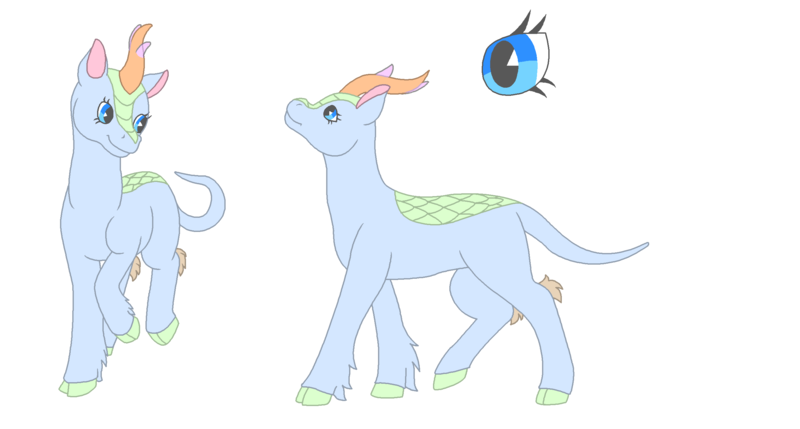 Size: 2546x1365 | Tagged: artist:chili19, bald, base, cloven hooves, derpibooru import, duo, eye, eyelashes, eyes, kirin, kirin oc, leonine tail, looking up, oc, raised hoof, safe, simple background, smiling, white background